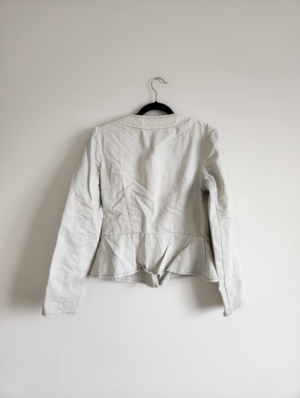 Free People Moto Jacket Peplum Denim Asymmetric Zip Pockets Size 8 - Picture 2 of 8